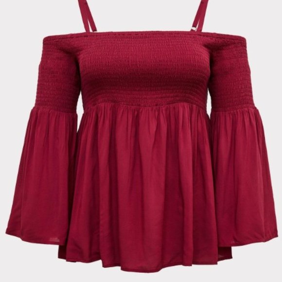 Torrid Challis Cold Shoulder Burgundy  Blouse Size 4 - Picture 1 of 8